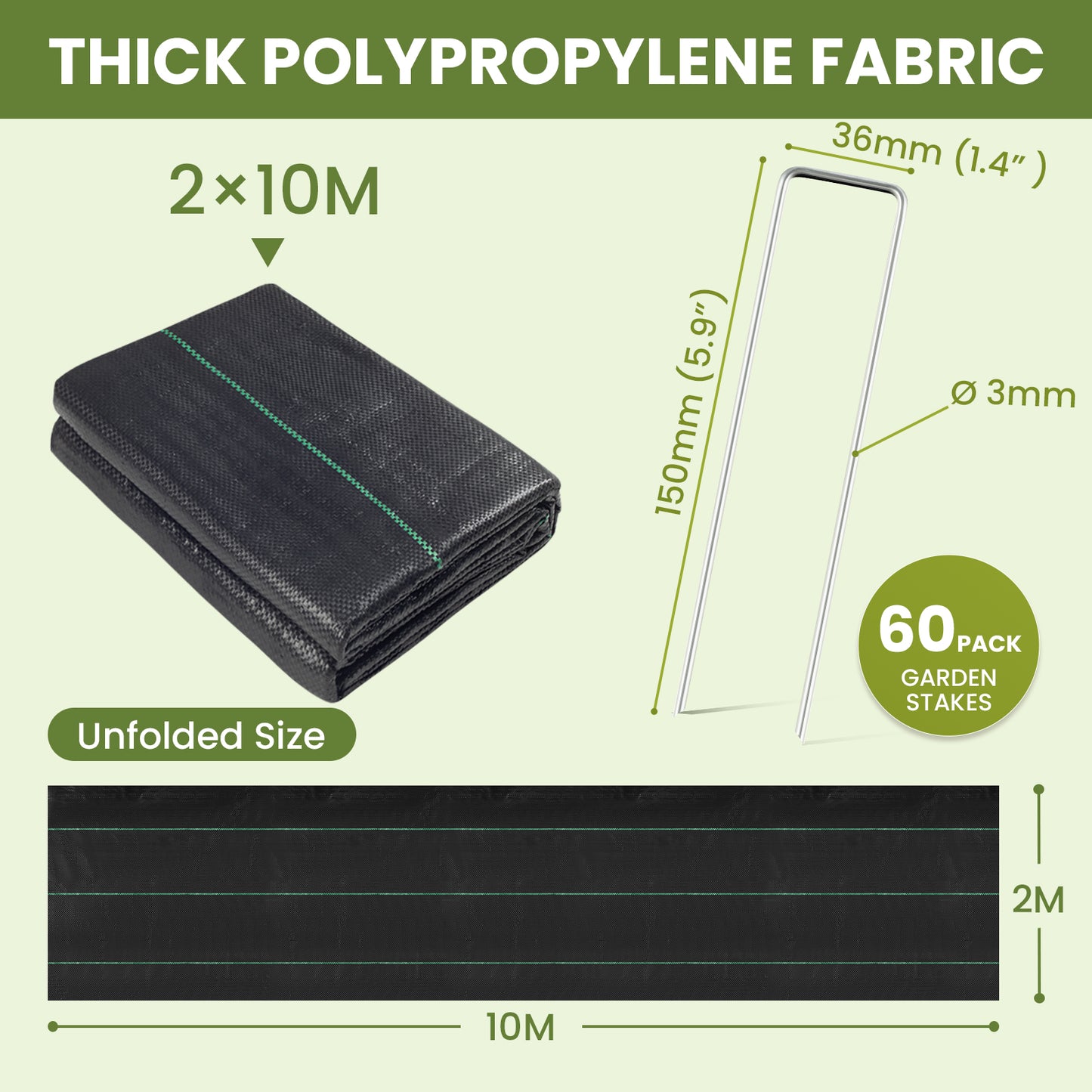 Velway Weed Control Fabric Garden Fleece 2 x 10 m with 60 Ground Anchors