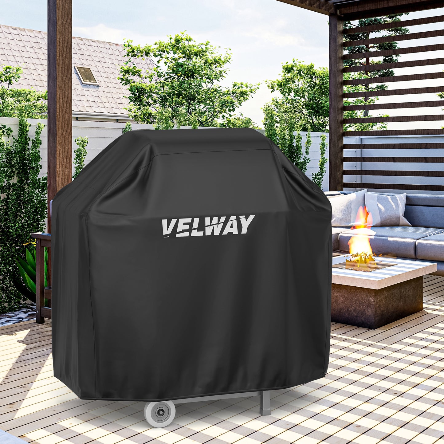 Velway Barbecue Cover Gas Grill Cover Rainproof BBQ Cover Protective Cover Dustproof Grill Tarpaulin Grill Protection (117 x 66 x 117 cm) – Black VL0022