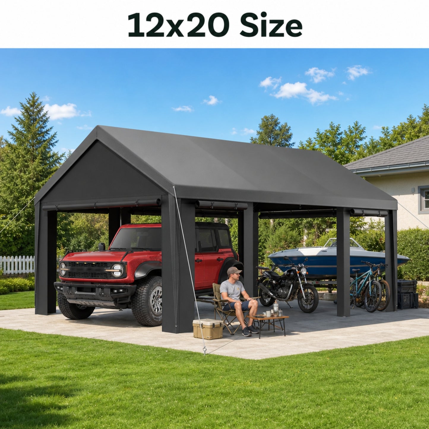 12 x 20 FT Heavy Duty Galvanized Steel Carport Canopy Outdoor Patio Portable Garage