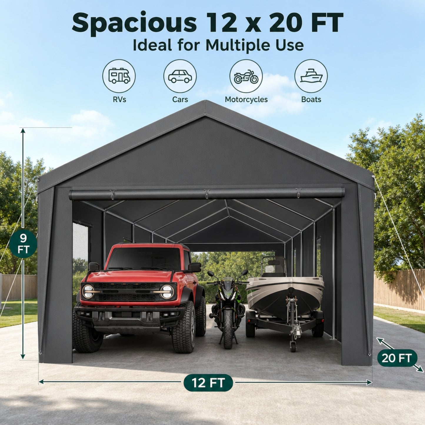 12 x 20 FT Heavy Duty Galvanized Steel Carport Canopy Outdoor Patio Portable Garage