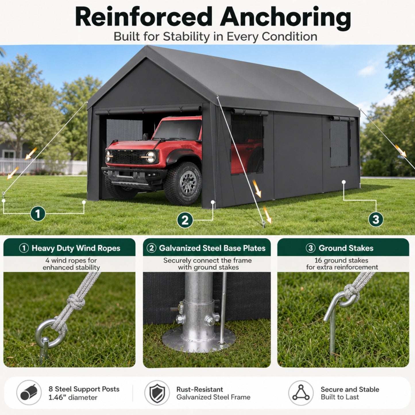 12 x 20 FT Heavy Duty Galvanized Steel Carport Canopy Outdoor Patio Portable Garage