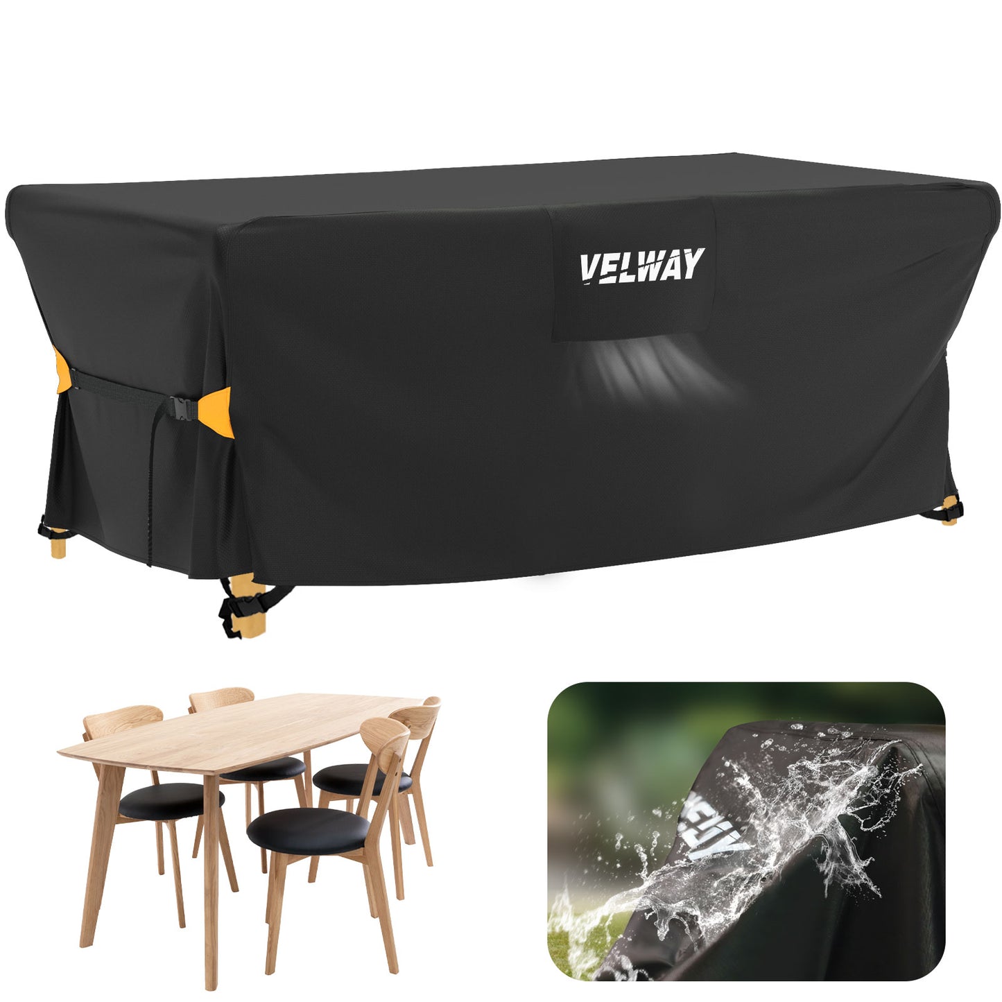 Velway Cover for Garden Furniture Waterproof - 170 x 95 x 74 cm Rectangular Protective Cover Windproof Lounge Furniture Cover for Garden Tables Seating Group Patio Furniture Black  VL0051-210D-BLK-170X95X74