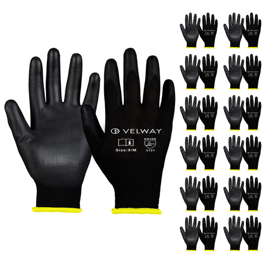 Velway 12 Pairs Work Gloves Firm Grip Gardening Gloves Non-Slip PU Coated Safety Builders Gloves