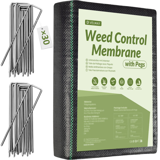Velway Weed Control Fabric Garden Fleece 2 x 5 m with 30 Ground Anchors