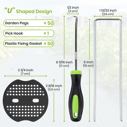 Velway 50 Weed Control Membrane Pegs + 50 Buffer Washer, 6"/150mm Weed Mat Pegs