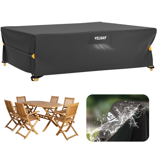 Velway Cover for Garden Furniture Waterproof – 200 x 160 x 74 cm Rectangular Protective Cover Windproof Lounge Furniture Cover for Garden Tables Seating Group Patio Furniture Black