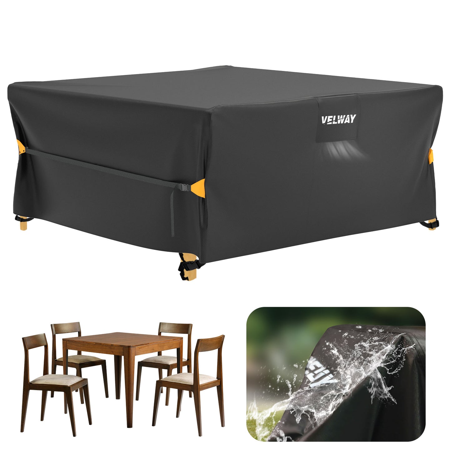 Velway Garden Furniture Cover Waterproof – 200 x 200 x 90 cm Square Protective Cover Windproof Lounge Furniture Cover for Garden Tables Seating Group Patio Furniture Black