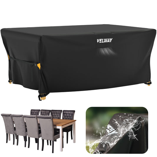 Velway Cover for Garden Furniture Waterproof – 242 x 162 x 100 cm Rectangular Protective Cover Windproof Lounge Furniture Cover for Garden Tables Seating Group Patio Furniture Black