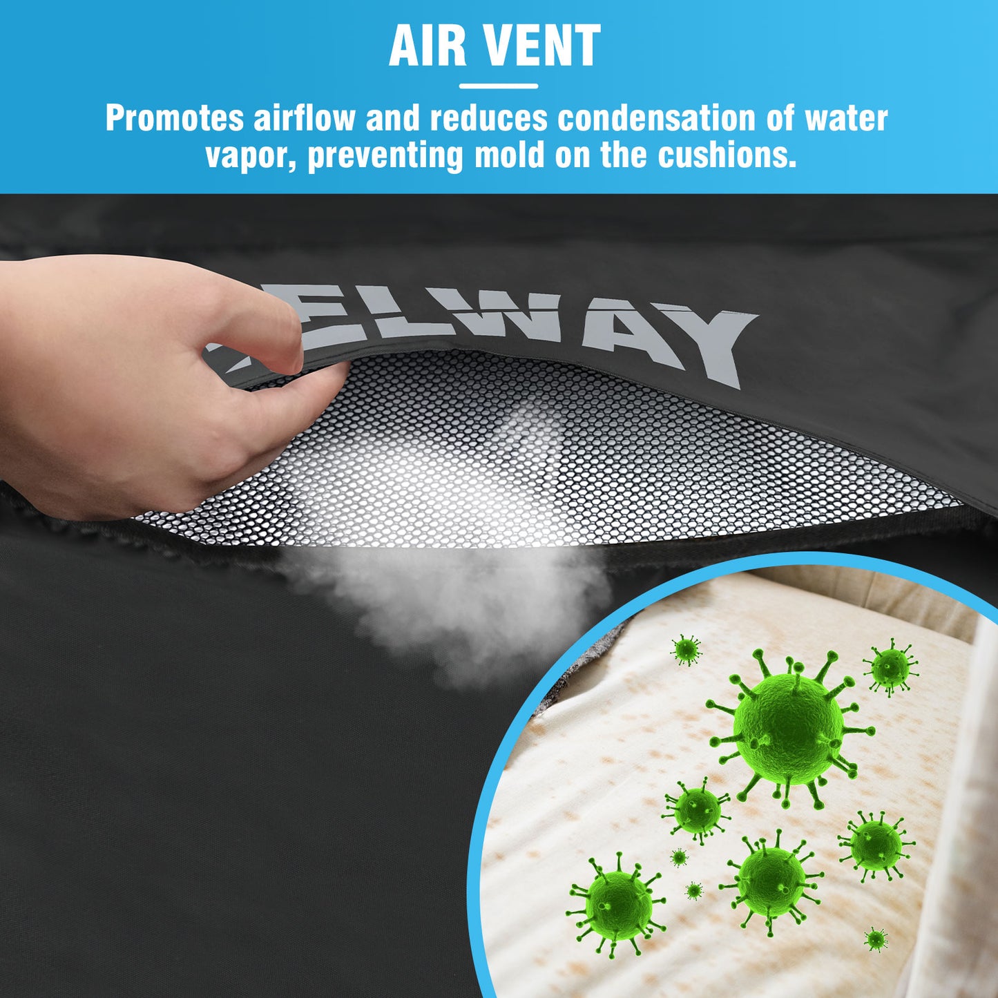 Velway Cover for Garden Furniture Waterproof – 200 x 160 x 74 cm Rectangular Protective Cover Windproof Lounge Furniture Cover for Garden Tables Seating Group Patio Furniture Black