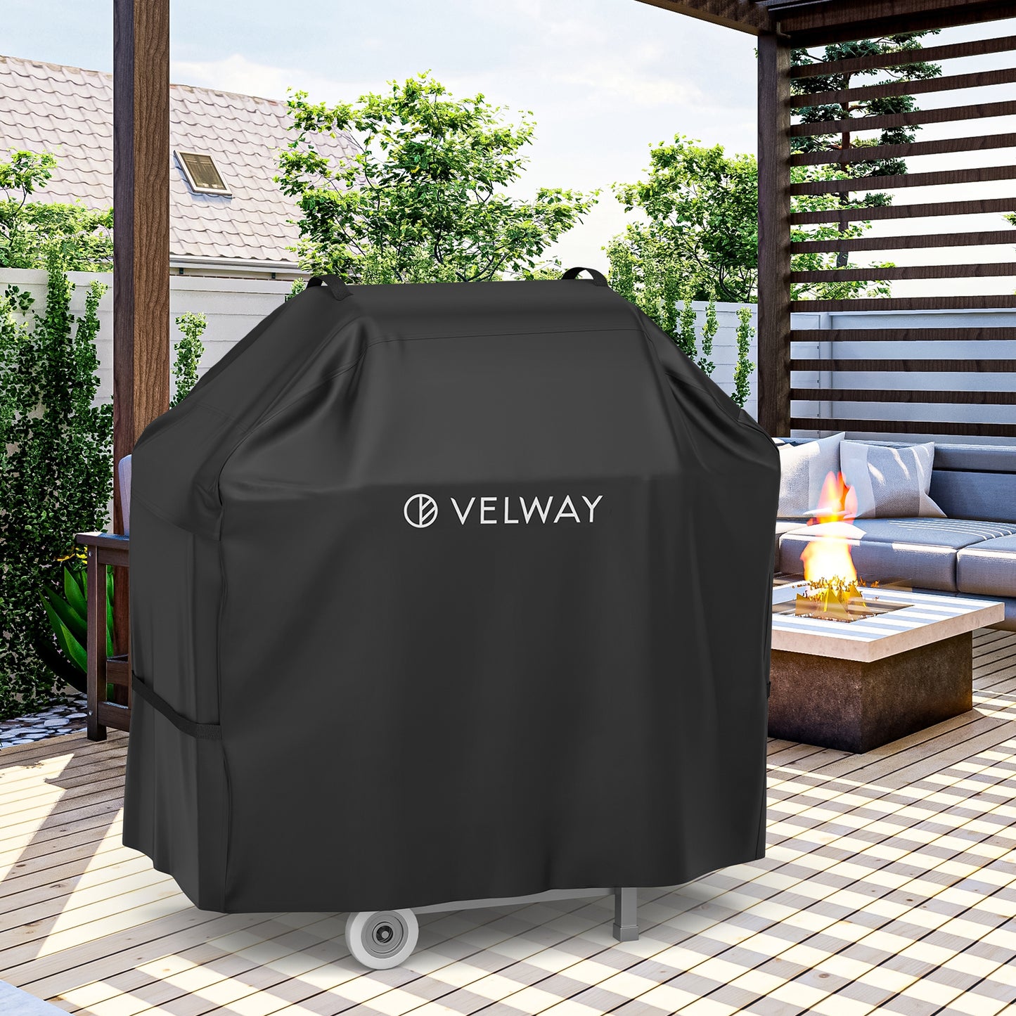 Velway Grill Cover 300D Oxford Gas Grill Cover Waterproof Ventilation Slots and Handles BBQ Cover Dustproof UV-Resistant High Performance Gas Grill Cover 117 x 66 x 117 cm  VL0021