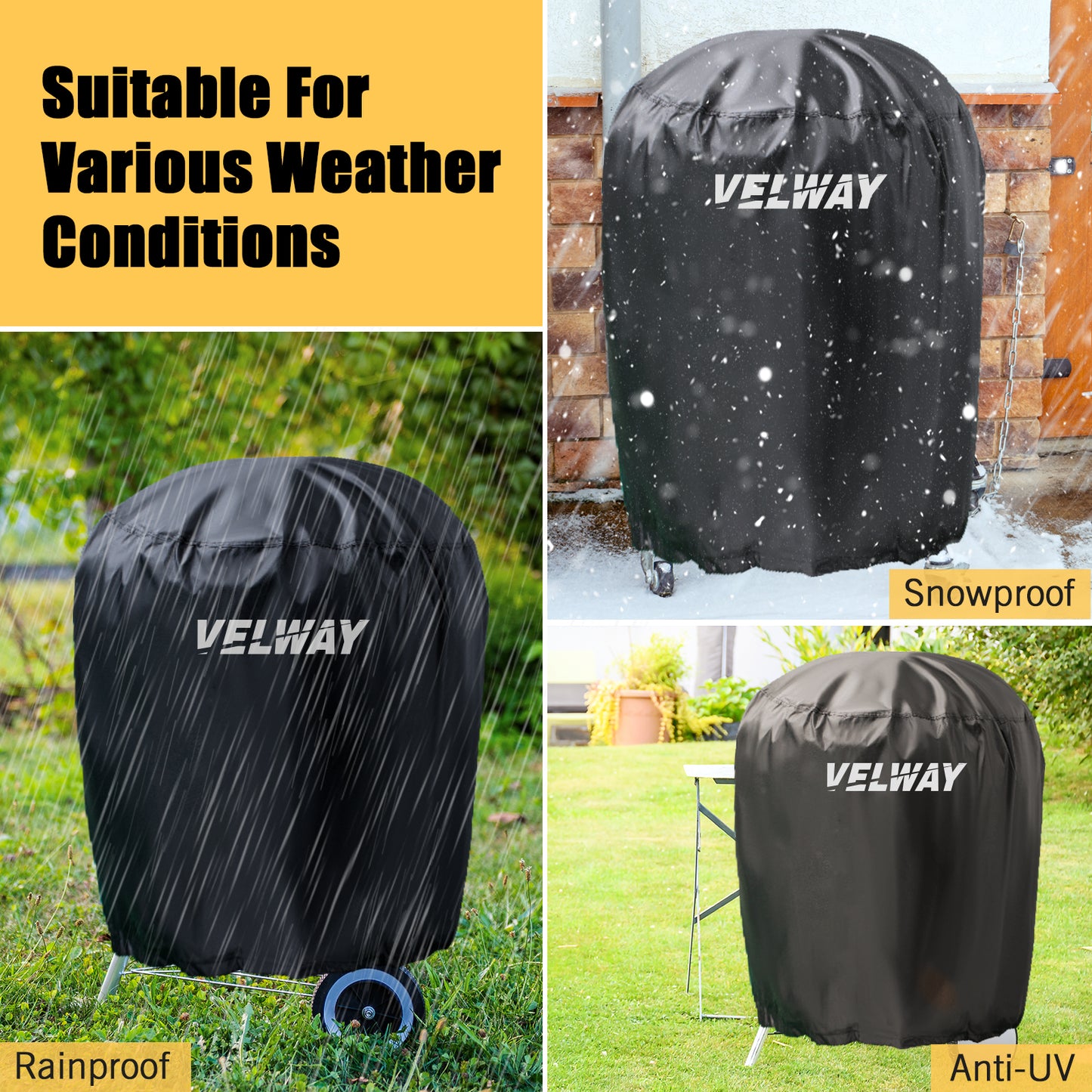 Velway Barbecue cover, charcoal grill, kettle grill, rain proof, BBQ cover, protective cover, dustproof, round tarpaulin, grill protection (71 x 68 cm)  FT0316
