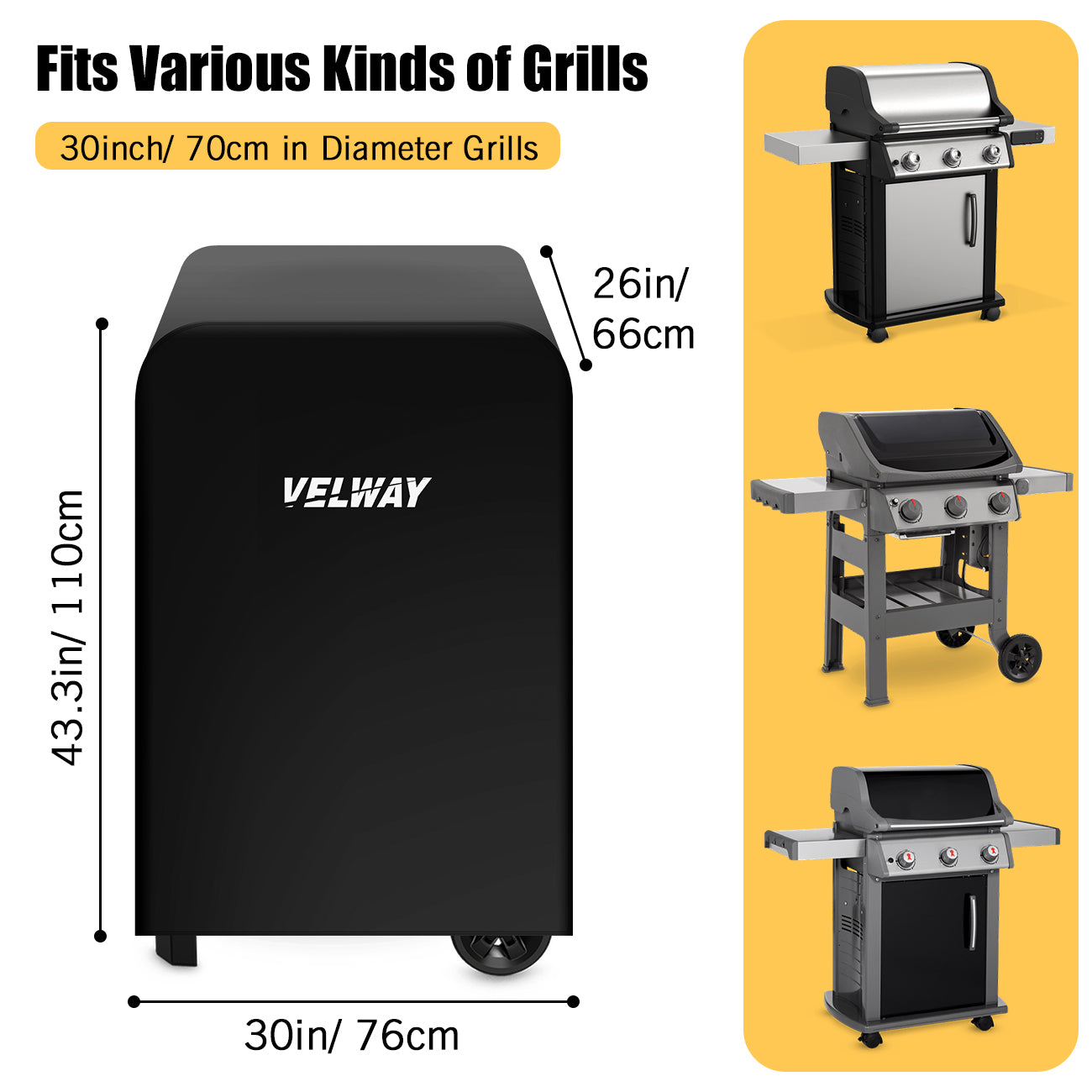 Velway Barbecue Cover, Gas Grill Cover, Protective Cover, Rain Proof, Dustproof Tarpaulin Grill Protection 76 x 66 x 110 cm  FT0315