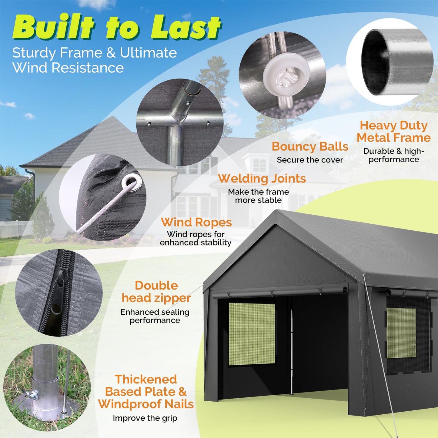 Velway Carport Canopy & Portable Garage, 12 x 20 FT