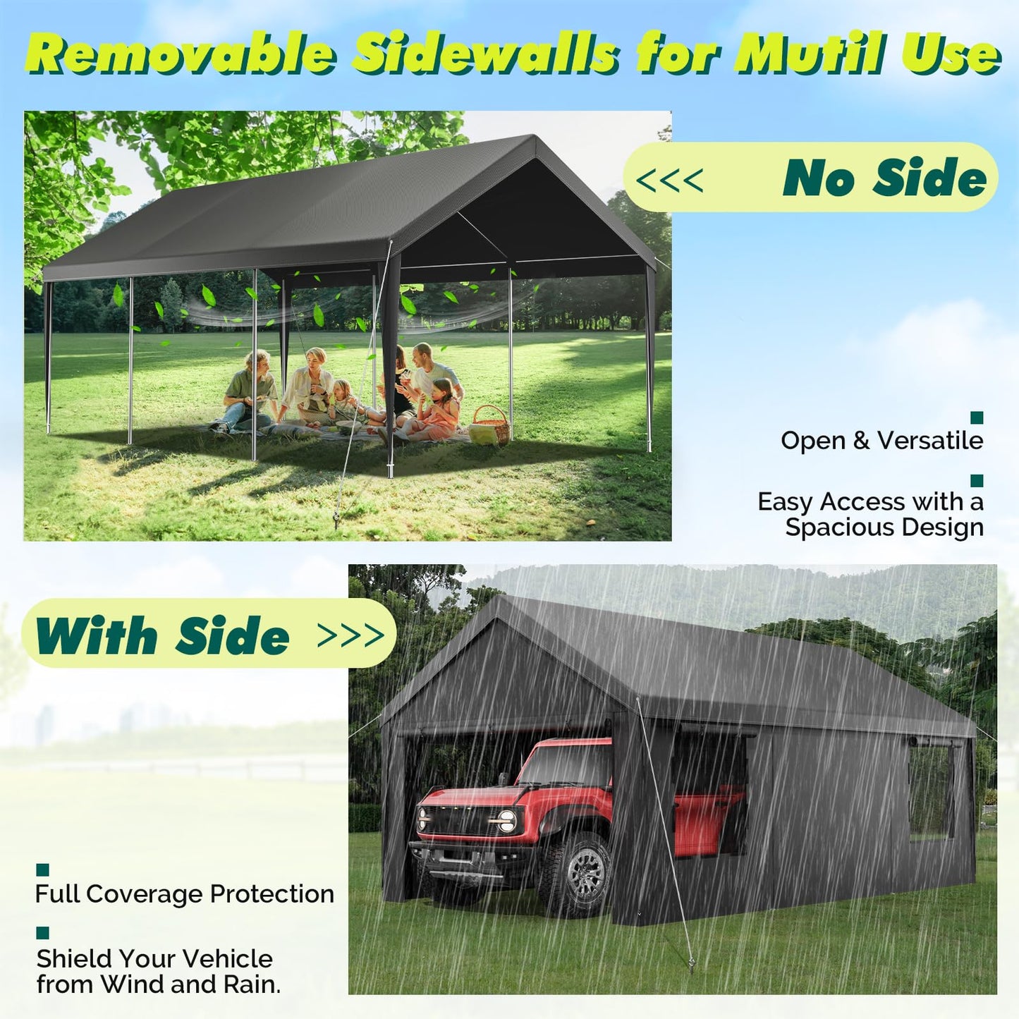 Velway Carport Canopy & Portable Garage, 12 x 20 FT