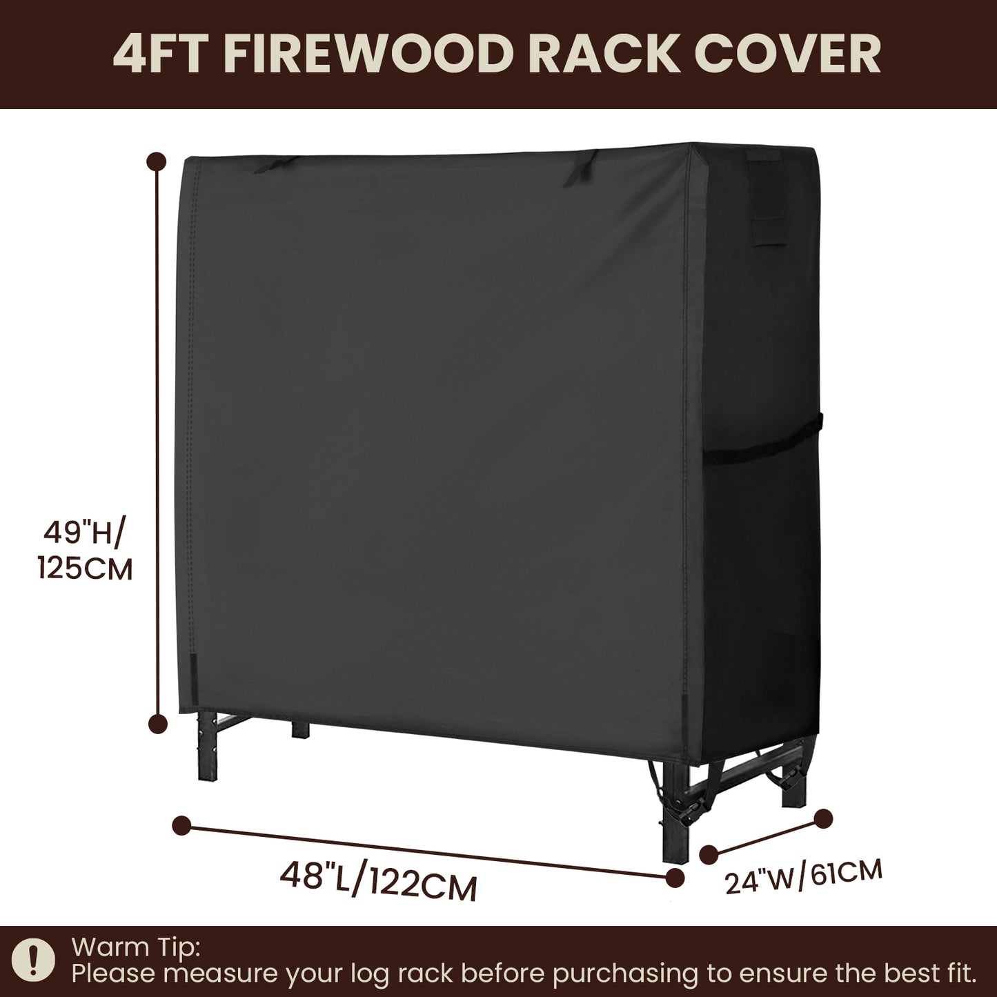 Velway Waterproof Firewood Rack Cover 4 Feet (Log Rack not Included) FT0458