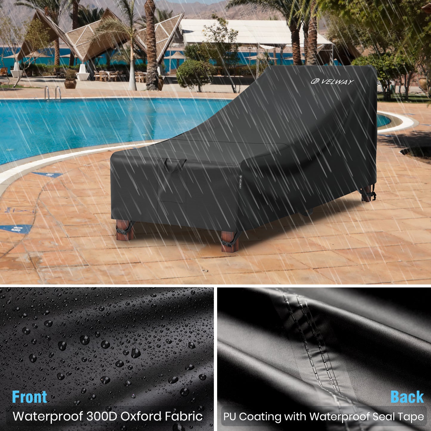 Velway Patio Outdoor Chaise Lounge Cover Waterproof 79"Lx32"Wx31.5"H Black FT0398 / FT0454