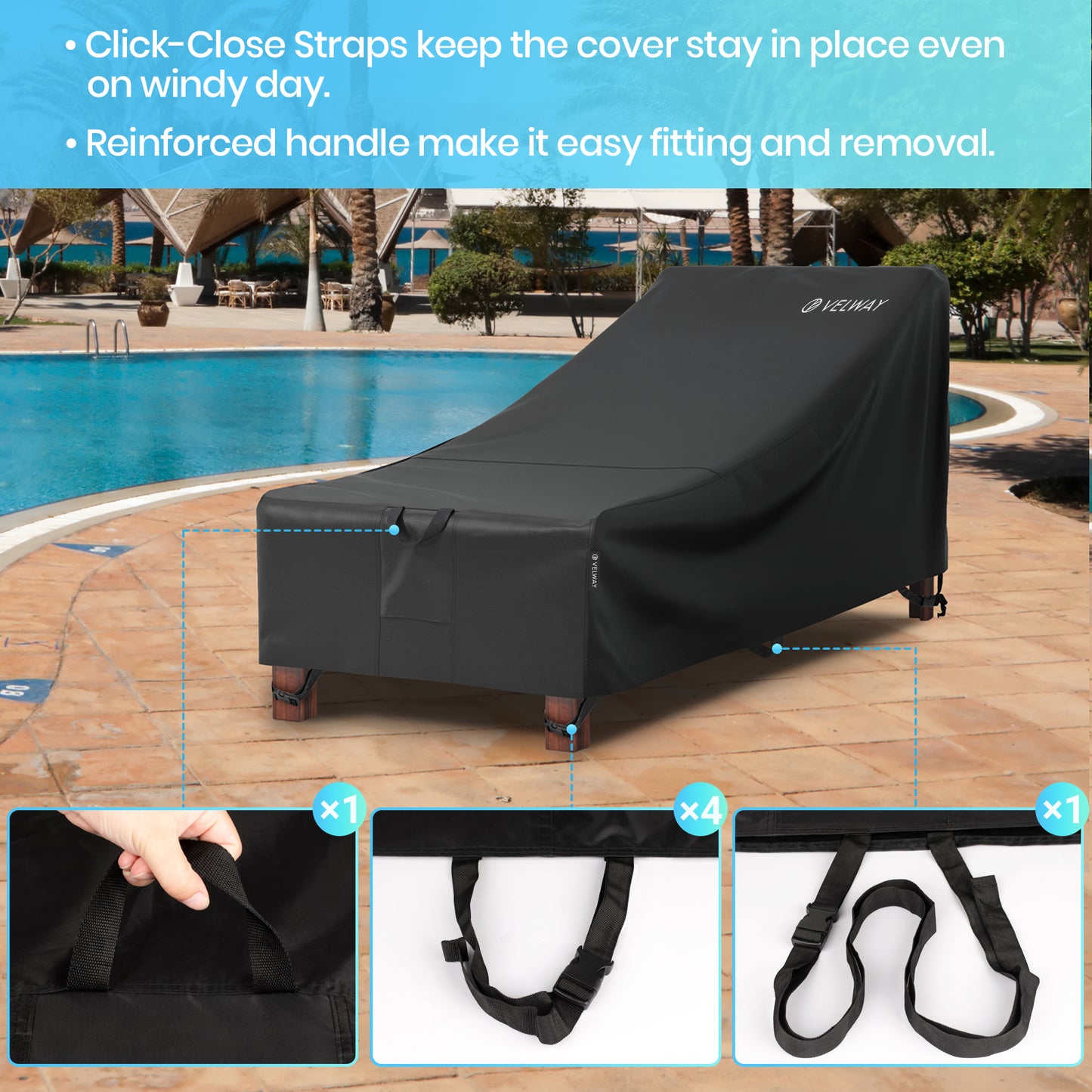 Velway Patio Outdoor Chaise Lounge Cover Waterproof 79"Lx32"Wx31.5"H Black FT0398 / FT0454