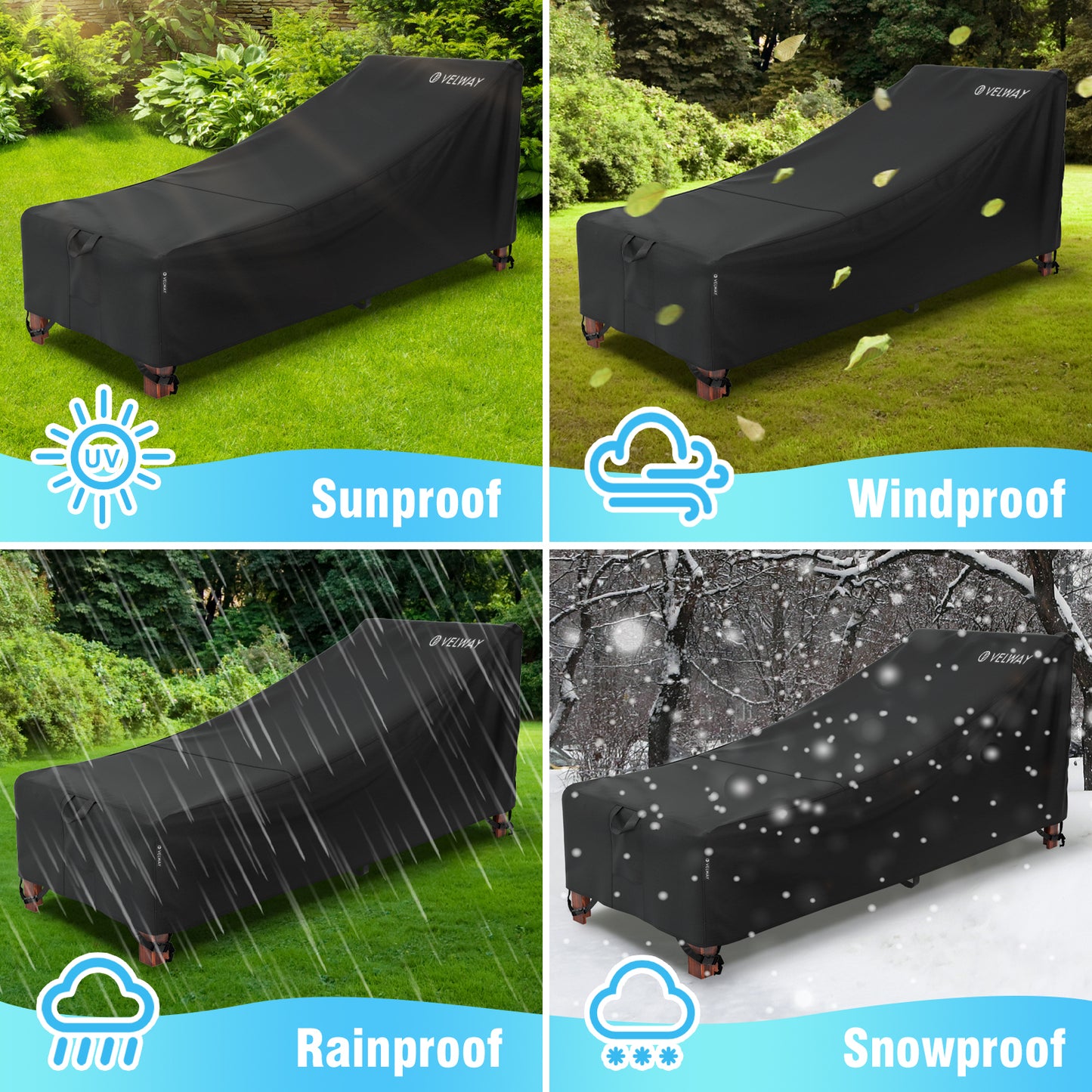 Velway Patio Outdoor Chaise Lounge Cover Waterproof 79"Lx32"Wx31.5"H Black FT0398 / FT0454