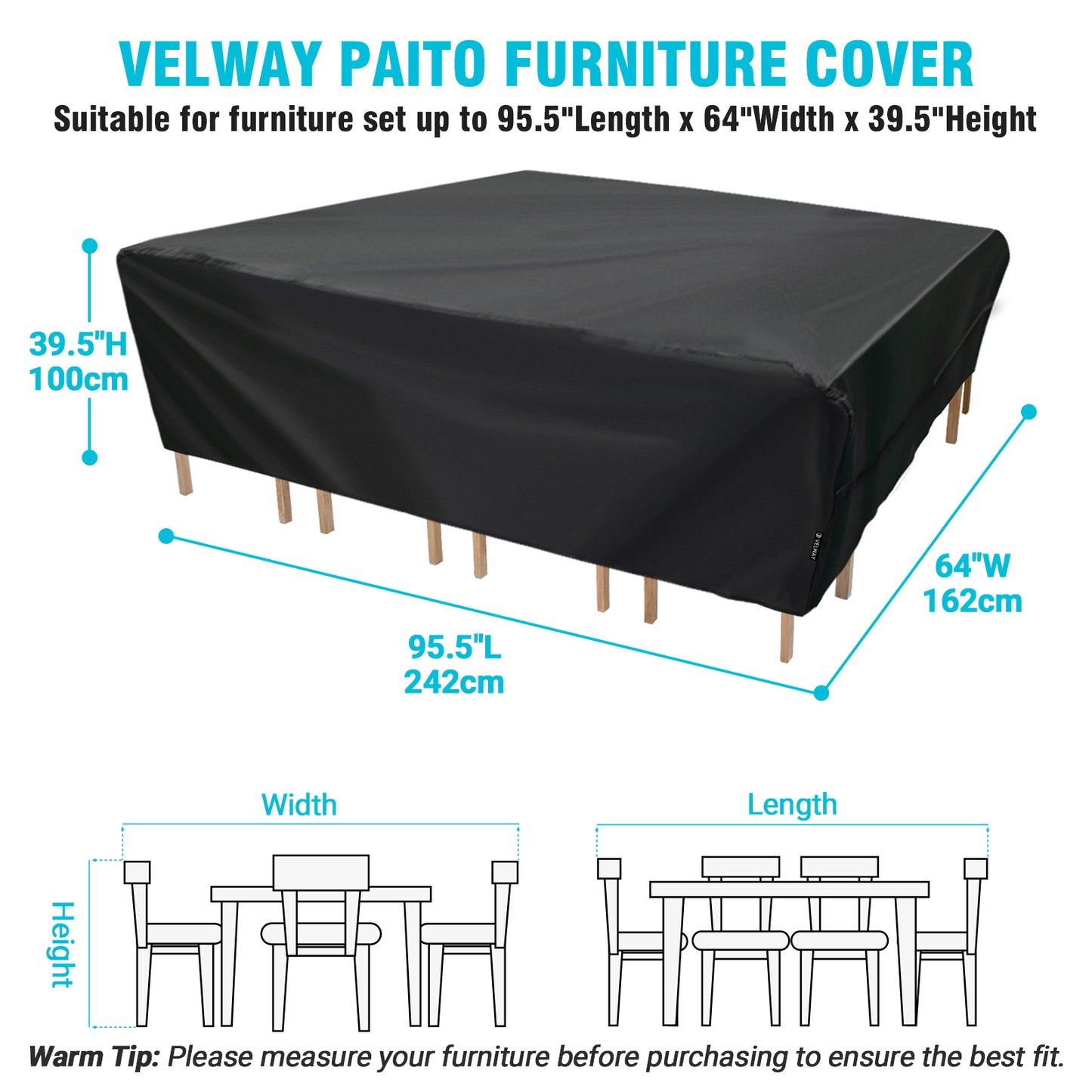 Velway Patio Furniture Set Cover Outdoor Waterproof 95”Lx64”Wx39”H FT0262