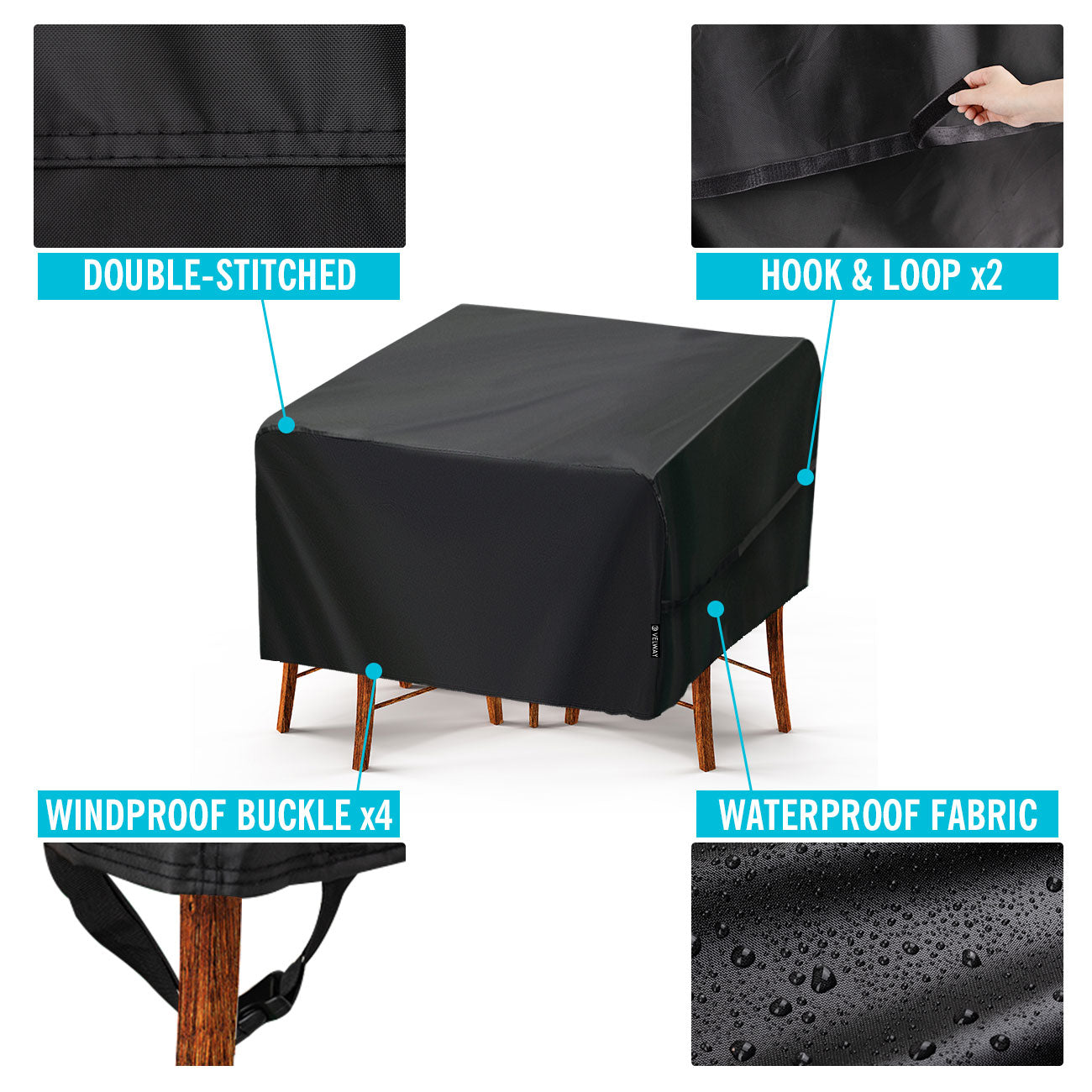 Velway Patio Square Table Cover Waterproof Outdoor Super Windproof 49 Inch FT0263