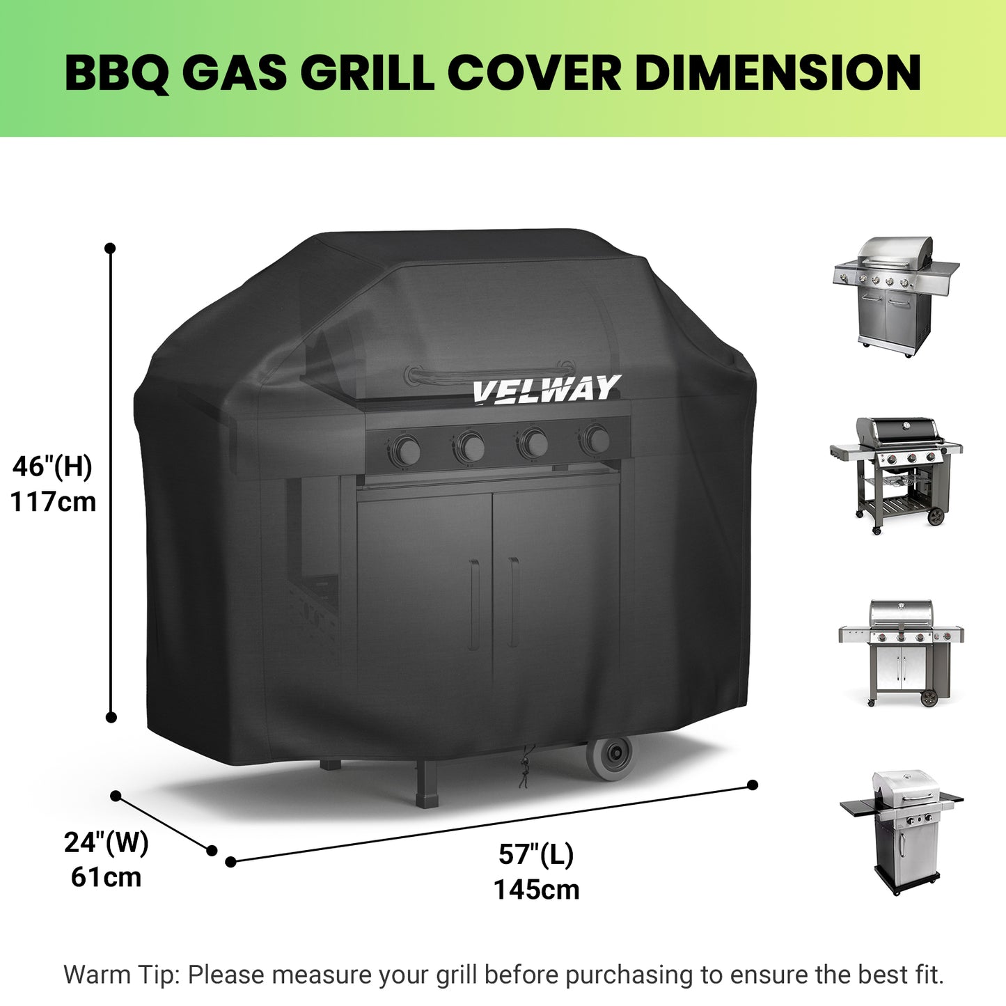 Velway Barbecue Cover Waterproof Grill Cover Heavy Duty 210D Oxford 147x61x117cm FT0301