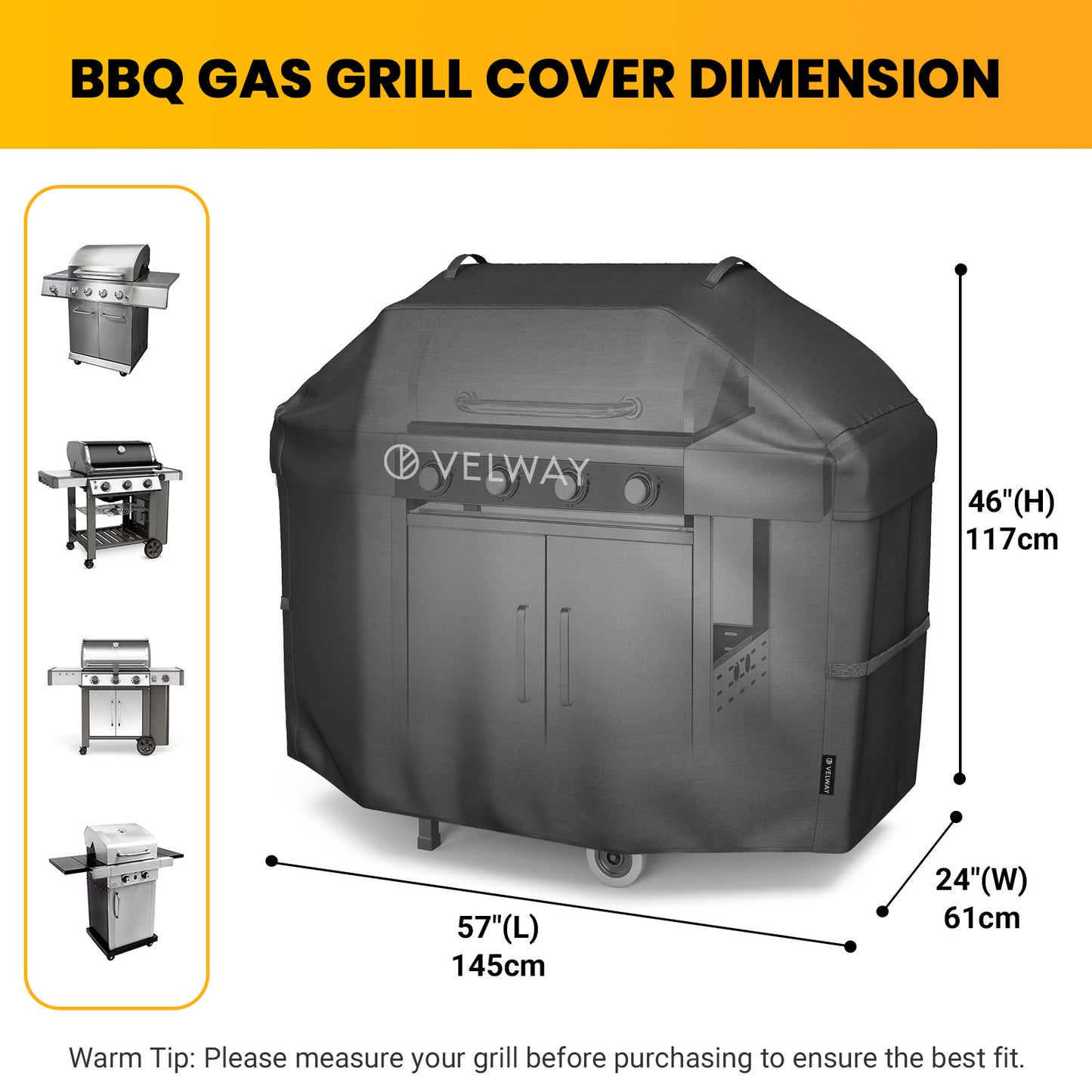 Velway Grill Cover Waterproof BBQ Cover with Air Vents & Handles 57inches FT0382/ FT0460