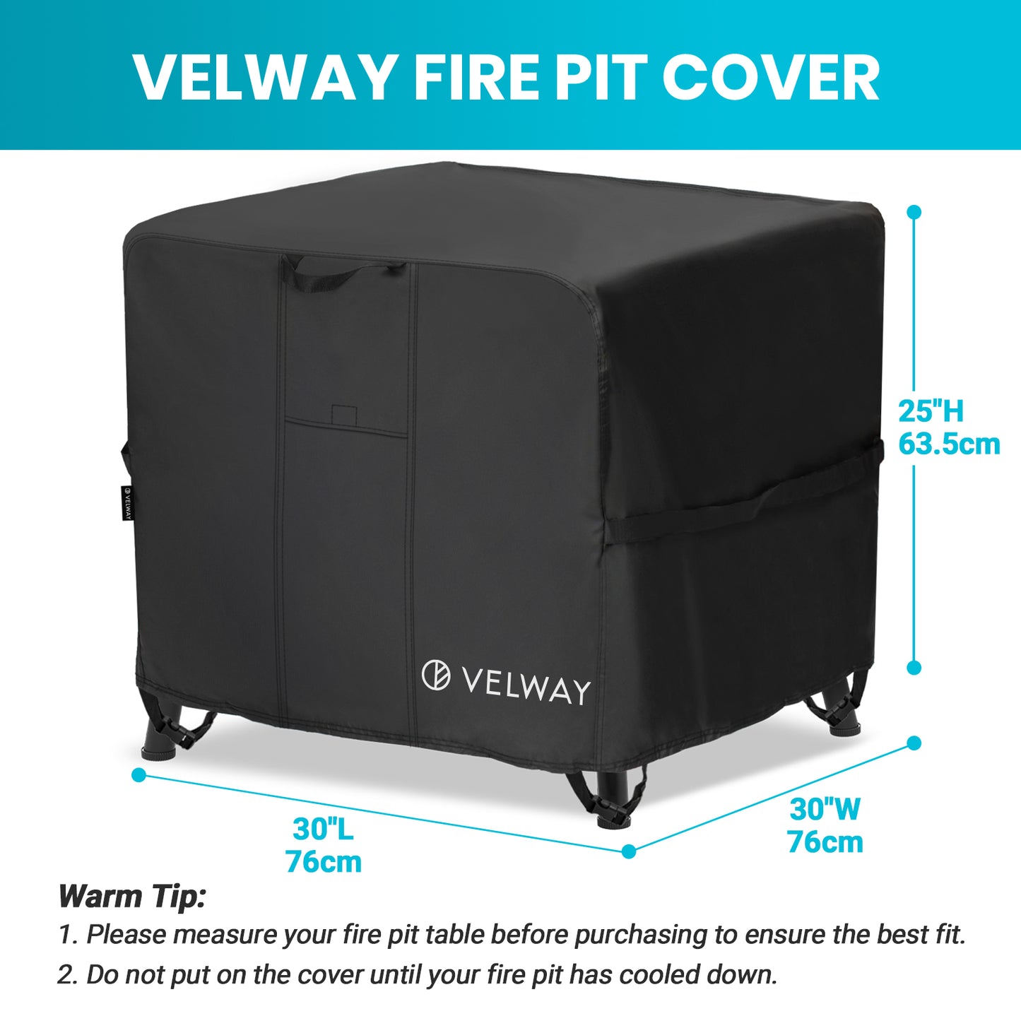 Velway Waterproof Outdoor Square Firepit Table Cover Fits up to 28 inch Fire Pit Table FT0412