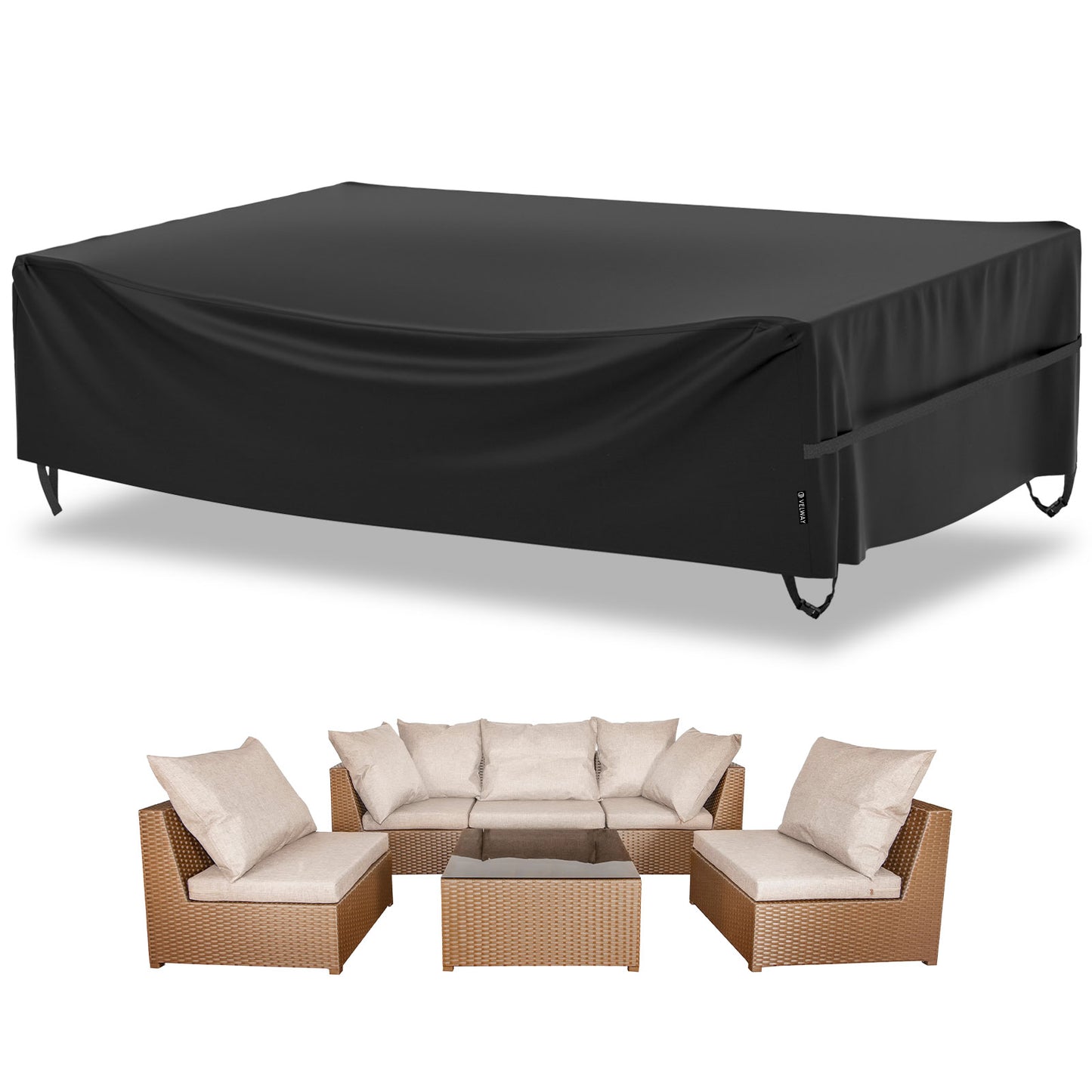 Velway Patio Outdoor Sectional Sofa Set Covers Waterproof Windproof, Large 126x63x28 Inch, Black FT0415