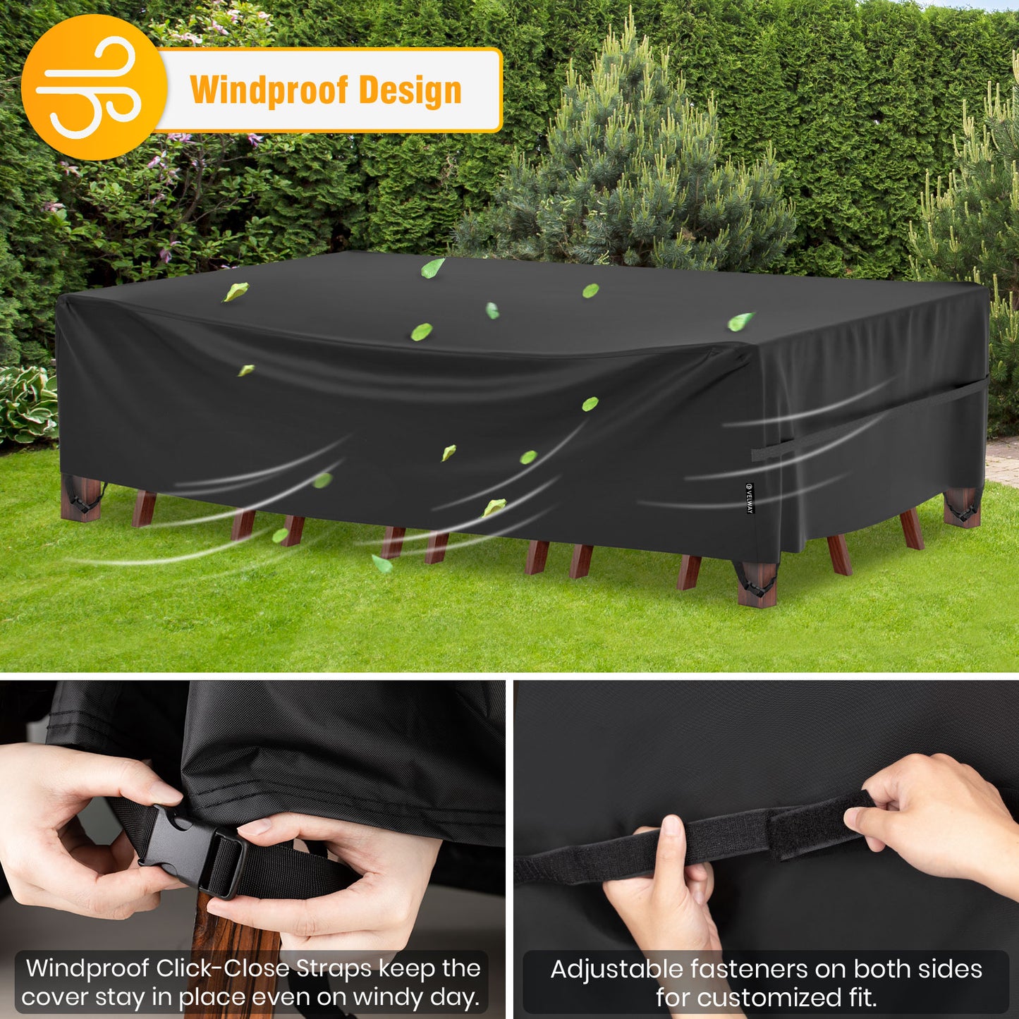 Velway Patio Outdoor Sectional Sofa Set Covers Waterproof Windproof, Large 126x63x28 Inch, Black FT0415