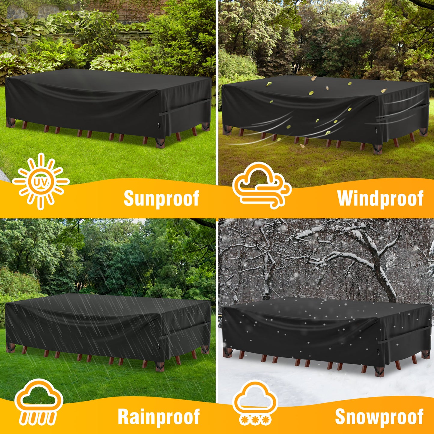 Velway Patio Outdoor Sectional Sofa Set Covers Waterproof Windproof, Large 126x63x28 Inch, Black FT0415