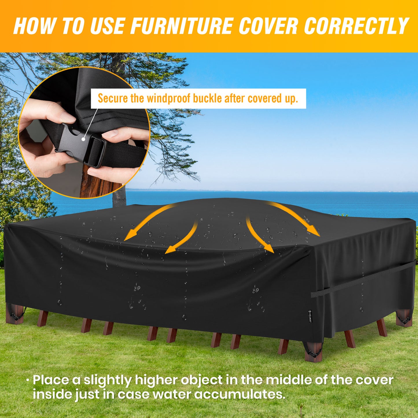 Velway Patio Outdoor Sectional Sofa Set Covers Waterproof Windproof, Large 126x63x28 Inch, Black FT0415