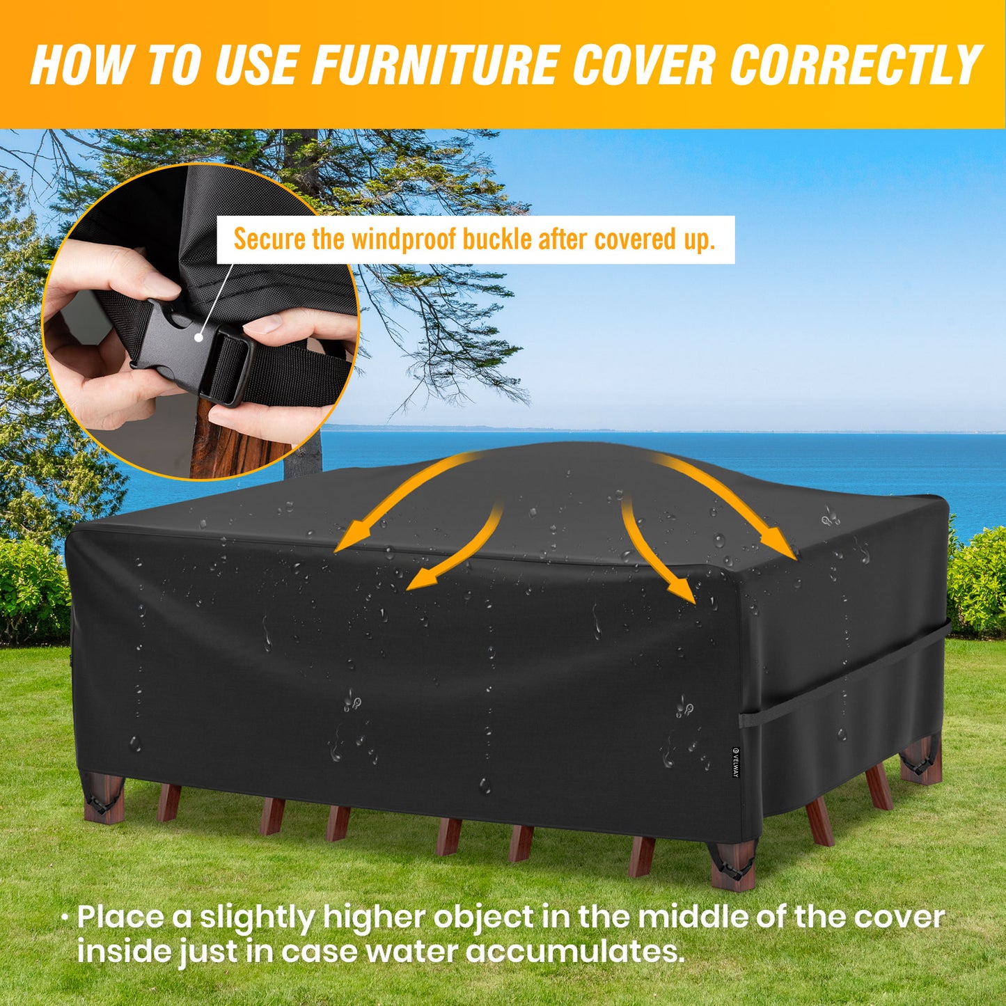 Velway Patio Outdoor Sectional Sofa Set Covers Waterproof Windproof, Large 126x63x28 Inch, Black FT0416