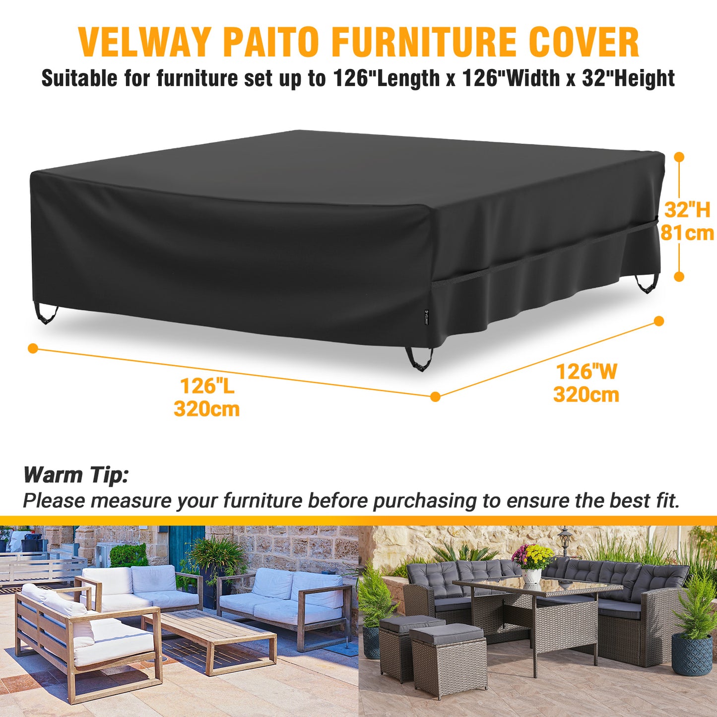 Velway Patio Furniture Sectional Sofa Set Covers Outdoor Waterproof 126"Lx126"Wx32"H FT0417