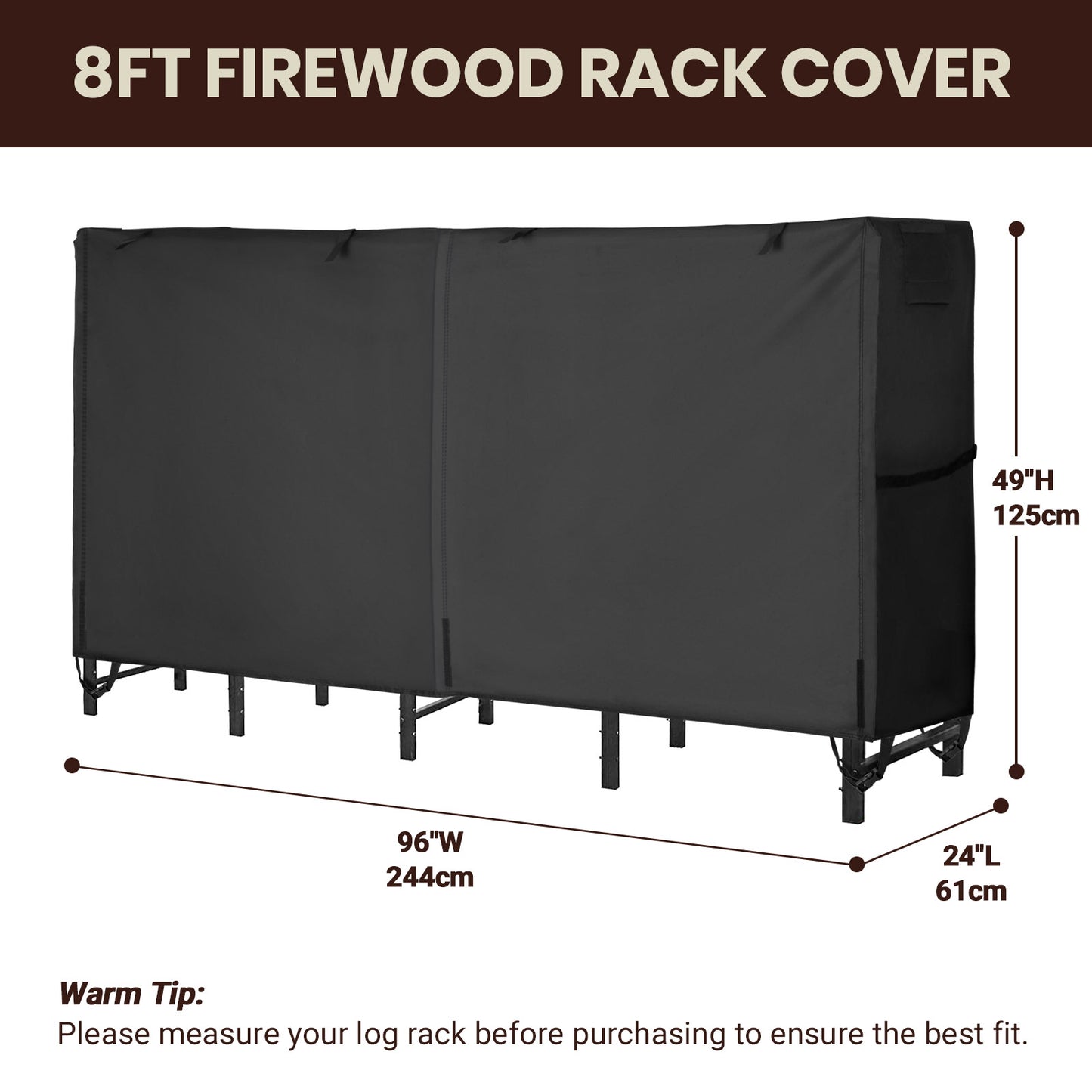 Velway Waterproof Firewood Rack Cover 8 Feet (Log Rack not Included) FT0459